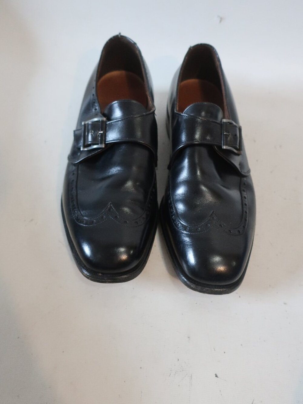 Mens Allen Edmonds Warwick Black Leather Wingtip Monk Strap Dress Shoes 9 E